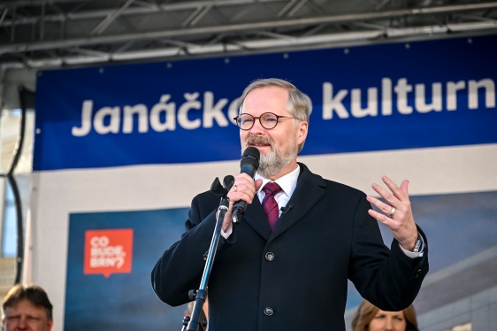 Premiér Petr Fiala v proslovu ocenil význam nového Janáčkova kulturního centra pro brněnskou kulturu, 24. února 2025.