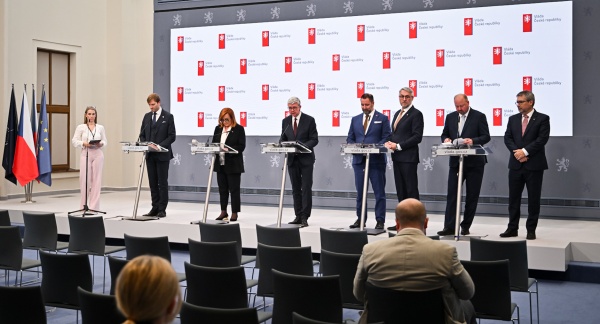 Nejdůležitější body jednání vlády shrnul na tiskové konferenci její první místopředseda a ministr průmyslu a obchodu Karel Havlíček. 4. května 2026.