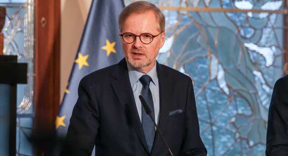 Premiér Petr Fiala na tiskové konferenci k aktuální situaci ve vývoji cen energií, 31. října 2023.