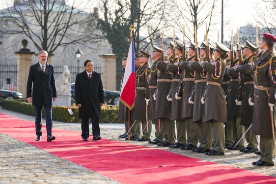 Český premiér Petr Fiala přivítal ve Strakově akademii předsedu vlády Vietnamu Phạm Minh Chinha, 20. ledna 2025.