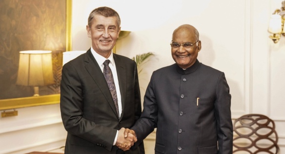 Andrej Babiš se v prezidentském paláci setkal s indickým prezidentem Rám Náth Kóvindem, 19. ledna 2019.
