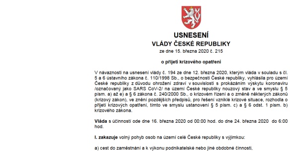 Vláda rozhodla o zákazu volného pohybu osob